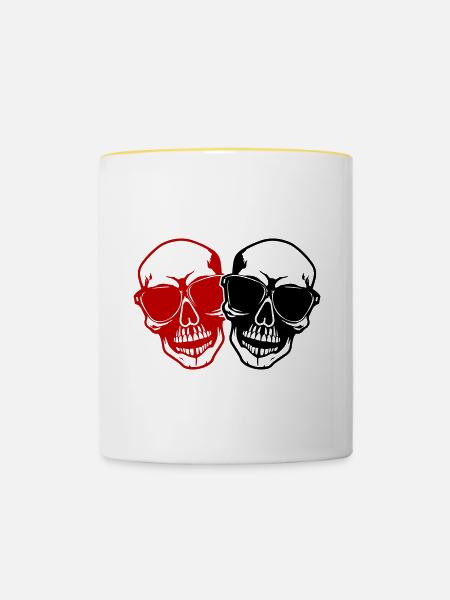 Stylisch Totenkopf - Tasse zweifarbig - Weiß/Gelb