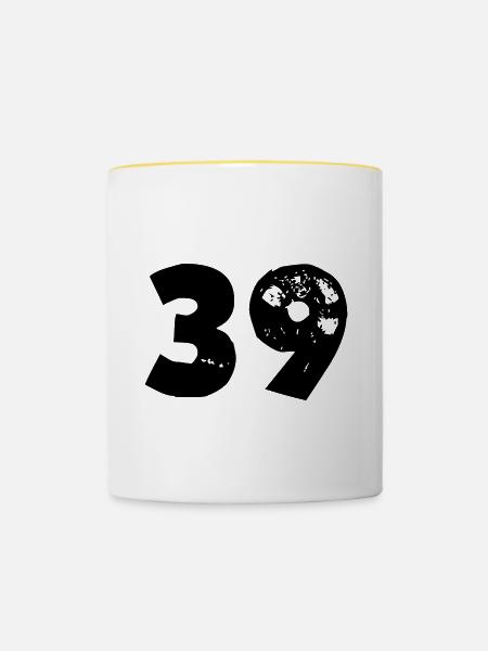 39 Zahl - Tasse zweifarbig - Weiß/Gelb