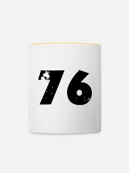 76 Zahl - Tasse zweifarbig - Weiß/Gelb