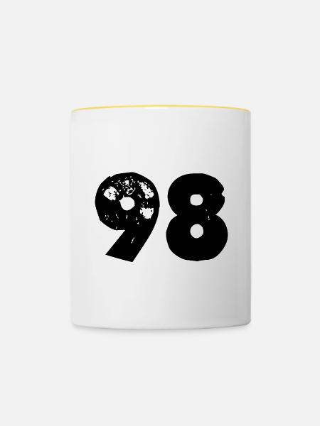 98 Zahl - Tasse zweifarbig - Weiß/Gelb