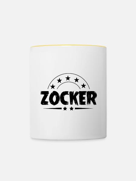 Zocker Gamer - Tasse zweifarbig - Weiß/Gelb