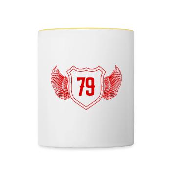 79 Zahl Wappen - Tasse zweifarbig - Weiß/Gelb - Vorne