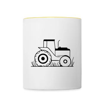 Traktor Symbol - Tasse zweifarbig - Weiß/Gelb - Vorne
