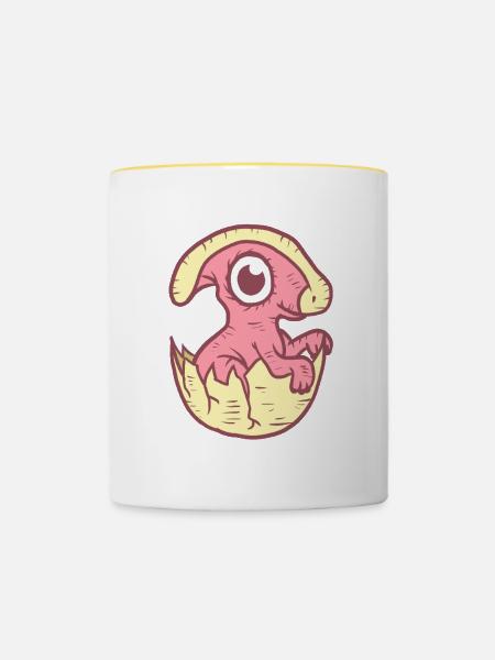 Süßer Baby Dino - Tasse zweifarbig - Weiß/Gelb