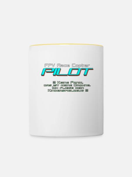 FPV Race Copter PILOT not drone ;) - Contrasting Mug - white/yellow
