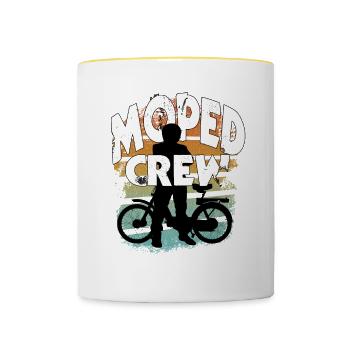 Moped Crew - fun Motiv Moped Mofa Scooter Freunde - Tasse zweifarbig - Weiß/Gelb - Vorne
