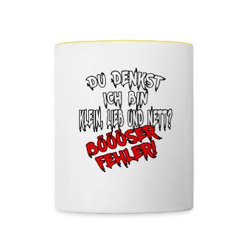 Du denkst ich bin klein lieb & nett Böser Fehler - Tasse zweifarbig - Weiß/Gelb - Vorne
