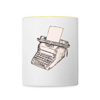 vintage schreibschrift, Schreibmaschine - Tasse zweifarbig - Weiß/Gelb - Vorne