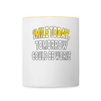 Sourire ce matin pourrait être pire - drôle - Mug contrasté - blanc/jaune - Devant