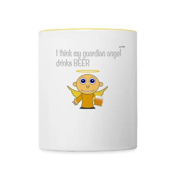 My guardian angel drinks beer - Contrasting Mug - white/yellow - Front