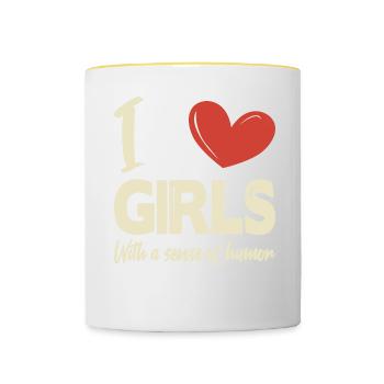 J’aime les filles - Mug contrasté - blanc/jaune - Devant