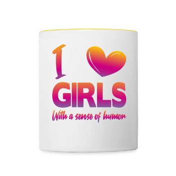 J’aime les filles - Mug contrasté - blanc/jaune - Devant