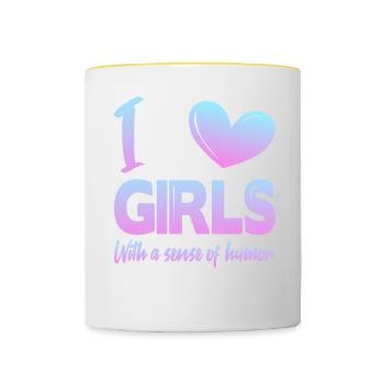 J’aime les filles - Mug contrasté - blanc/jaune - Devant