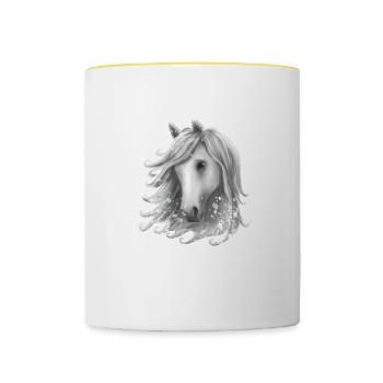Tête de cheval dans la neige - Mug contrasté - blanc/jaune - Devant