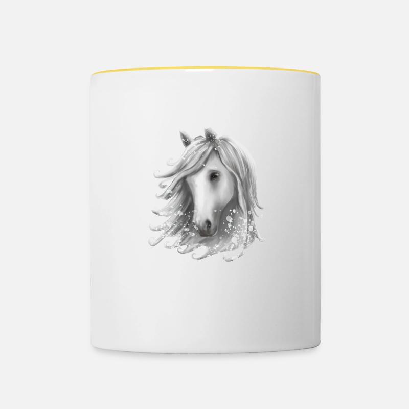 Pferdekopf im Schnee - Tasse zweifarbig - Weiß/Gelb