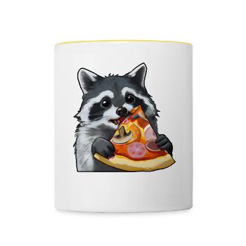 Pizza-loving raccoon - Contrasting Mug - white/yellow - Front