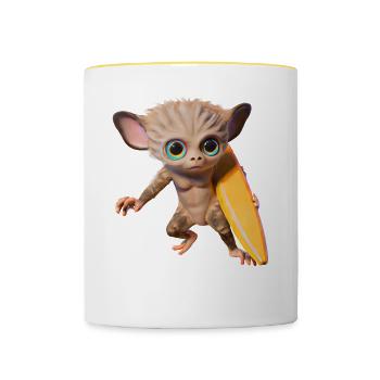 Surfbrett tragender Tarsier - Tasse zweifarbig - Weiß/Gelb - Vorne