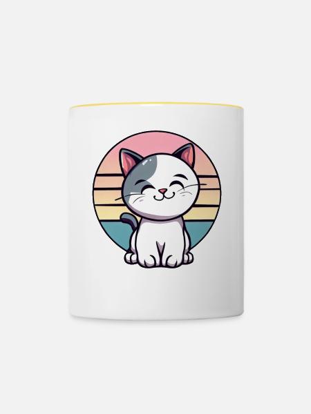 Vintage Cat Sunset - Mug contrasté - blanc/jaune
