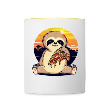 Pizza Faultier im Sonnenuntergang - Tasse zweifarbig - Weiß/Gelb - Vorne