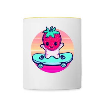 Strawberry skateboard in sunset - Contrasting Mug - white/yellow - Front