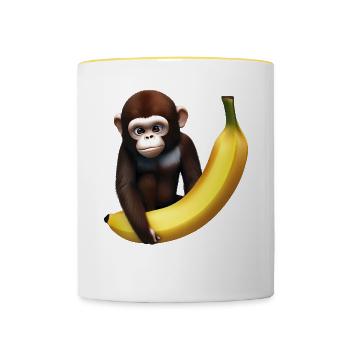 Niedlicher Affe mit Riesenbanane - Tasse zweifarbig - Weiß/Gelb - Vorne