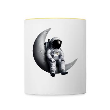 Astronaut in the crescent moon - Contrasting Mug - white/yellow - Front