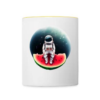 Astronaute sur pastèque - Mug contrasté - blanc/jaune - Devant