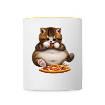 Pizza Liebhaber Katze - Tasse zweifarbig - Weiß/Gelb - Vorne