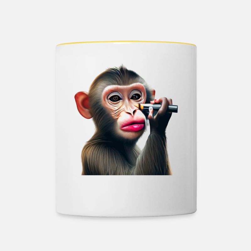 Singe maquilleur - Mug contrasté - blanc/jaune