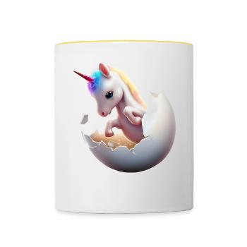 Einhorn aus dem Ei - Tasse zweifarbig - Weiß/Gelb - Vorne