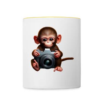 Little Monkey with Camera - Photographer Monkey - Contrasting Mug - white/yellow - Front