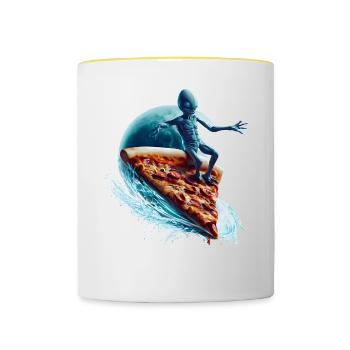 Pizza Surfer Alien - Tasse zweifarbig - Weiß/Gelb - Vorne