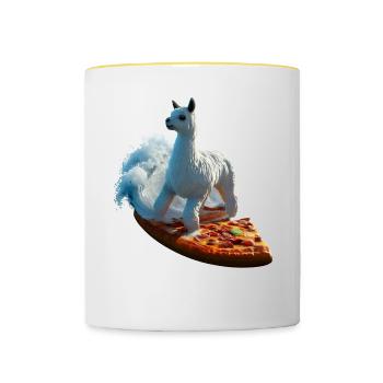 Pizza Vagues Alpaga Surfer - Mug contrasté - blanc/jaune - Devant