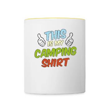 This is my camping shirt, statement saying - Contrasting Mug - white/yellow - Front