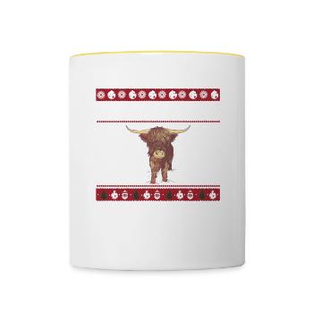 Highland Cattle Ugly Noël - Mug contrasté - blanc/jaune - Devant