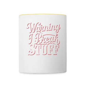Warning I Break Stuff 22 - Tasse zweifarbig - Weiß/Gelb - Vorne