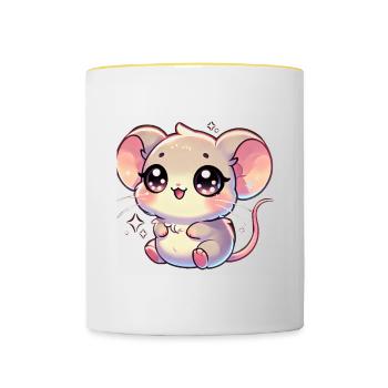Super Cute Kawaii Baby Mouse - Tasse zweifarbig - Weiß/Gelb - Vorne