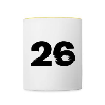 26 Zahl - Tasse zweifarbig - Weiß/Gelb - Vorne