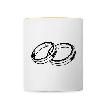 Anneaux de mariage symbole silhouette mariage - Mug contrasté - blanc/jaune - Devant
