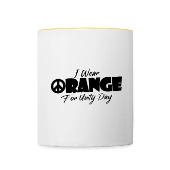 Contre l’intimidation en milieu de travail Soyez bien conciliant - Mug contrasté - blanc/jaune - Devant