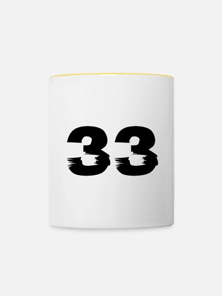 33 Zahl - Tasse zweifarbig - Weiß/Gelb