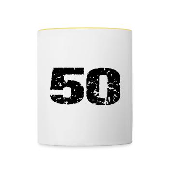 Maillot 50 numéros - Mug contrasté - blanc/jaune - Devant