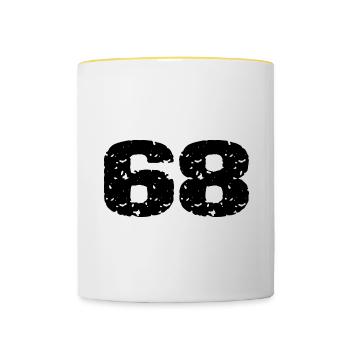 68 Zahl Trikot - Tasse zweifarbig - Weiß/Gelb - Vorne