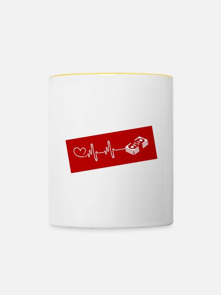 Geld Herzschlag - Tasse zweifarbig - Weiß/Gelb