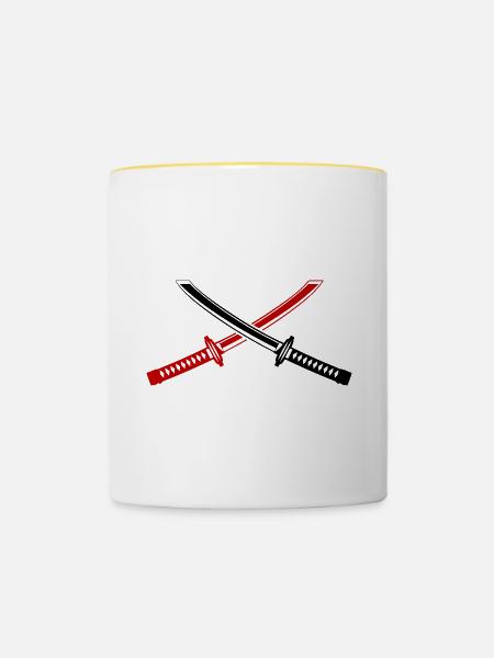 Samurai Schwert Icon - Tasse zweifarbig - Weiß/Gelb