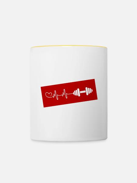 Hantel Herzschlag - Tasse zweifarbig - Weiß/Gelb
