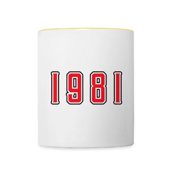 1981 Jahr Geburtstag - Tasse zweifarbig - Weiß/Gelb - Vorne