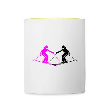 Ski Fahren Skiing Frau Silhouette - Tasse zweifarbig - Weiß/Gelb - Vorne