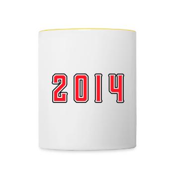 2014 Jahr Geburtstag - Tasse zweifarbig - Weiß/Gelb - Vorne