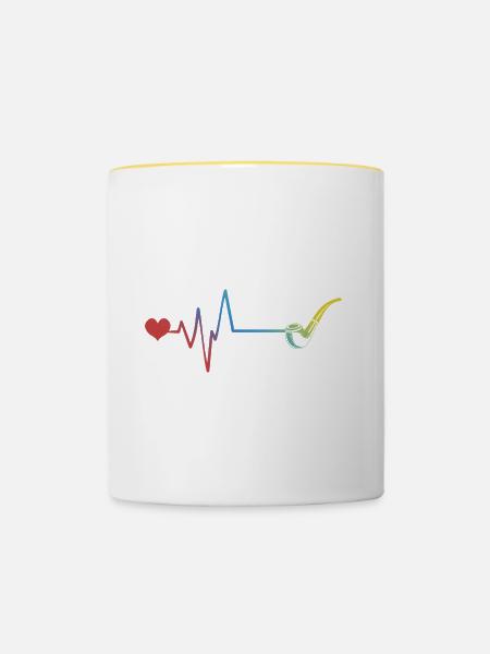 Pfeife Puls Herzschlag - Tasse zweifarbig - Weiß/Gelb